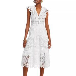 AQUA Eyelet Midi Dress | White | BNWT | Size L